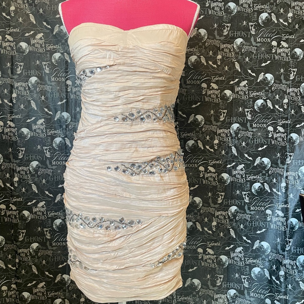 Foreign Exchange Strapless Cream Dress with Embellishments